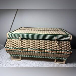 Large vintage woven plastic sewing notions basket